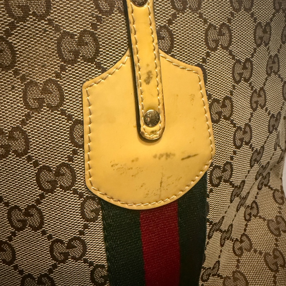 Gucci Beige Tote with Yellow and Green-Red Stripes - Picture 3 of 9